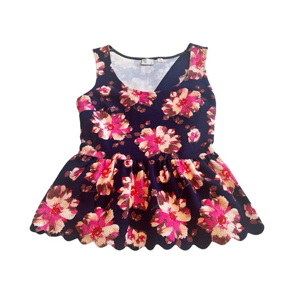 Anthropologie Postmark Clovelly Navy Floral Peplum Top Size Medium Cutout Back - Picture 1 of 5